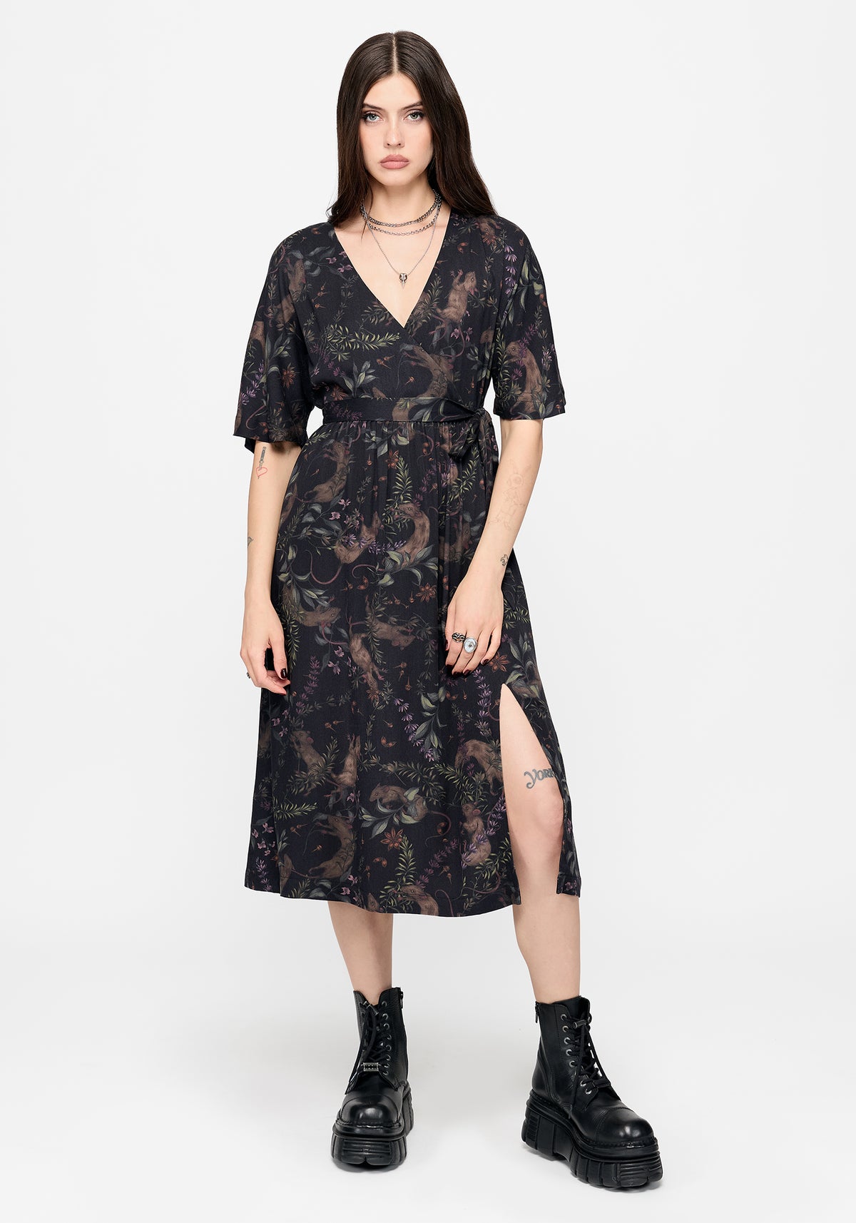 Curio Print Wickel Vorderseite Midikleid