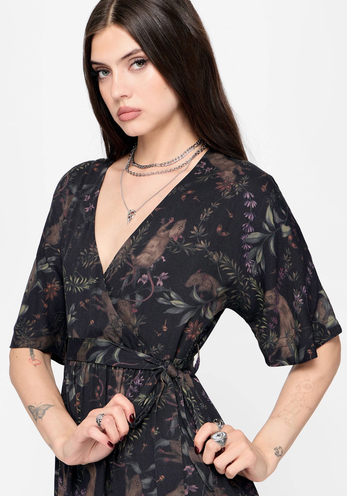 Curio Print Wickel Vorderseite Midikleid
