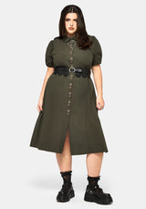 Odile Bestickt Knopf Runter Krawatte Taille Midaxi Kleid