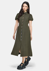 Odile Bestickt Knopf Runter Krawatte Taille Midaxi Kleid