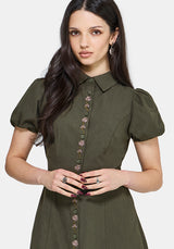 Odile Bestickt Knopf Runter Krawatte Taille Midaxi Kleid