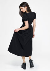 Arianwen Bestickt Puffärmel Ärmel Midaxi Kleid - Schwarz