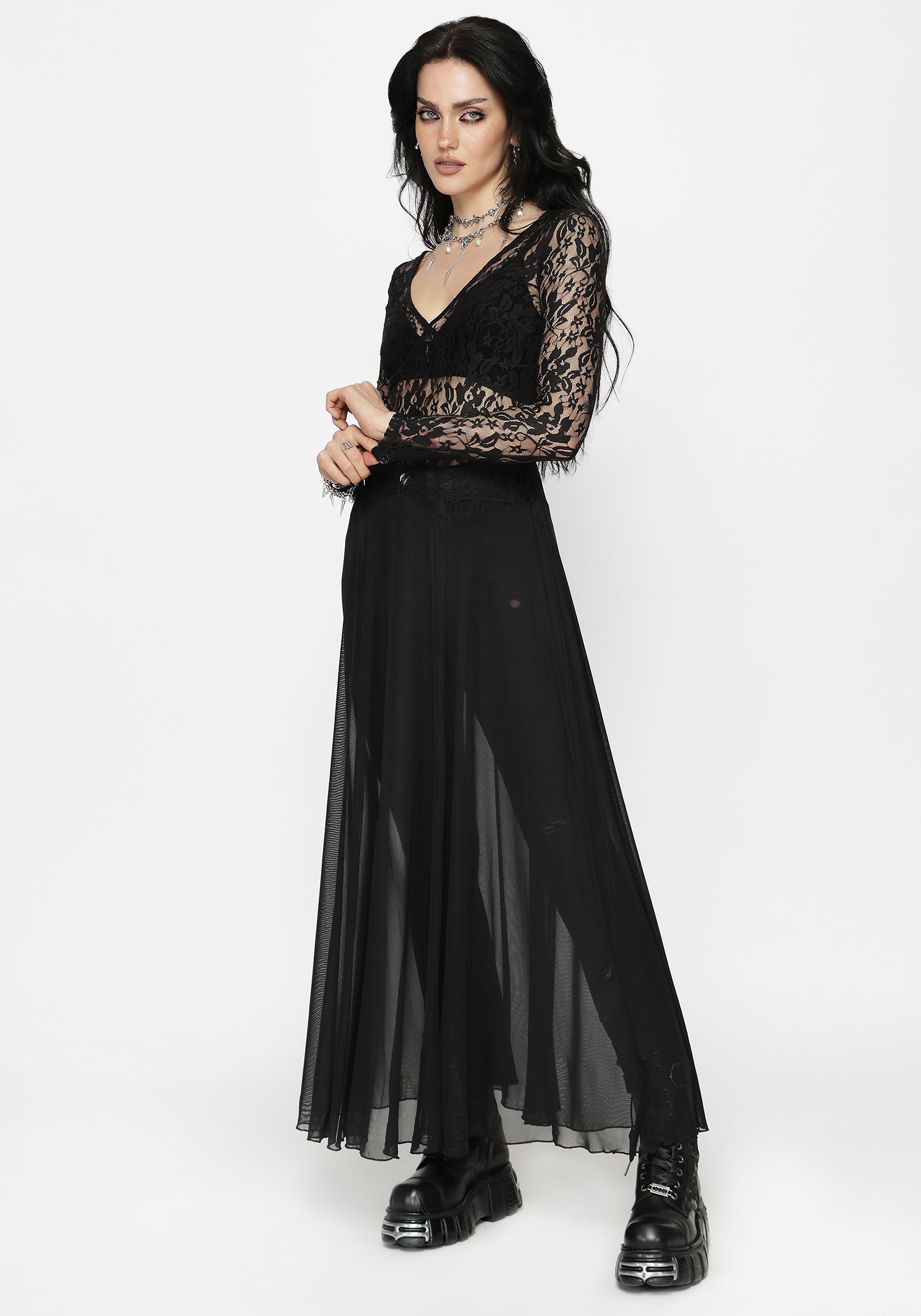 Eltharia Spitze Mieder Maxi Kleid