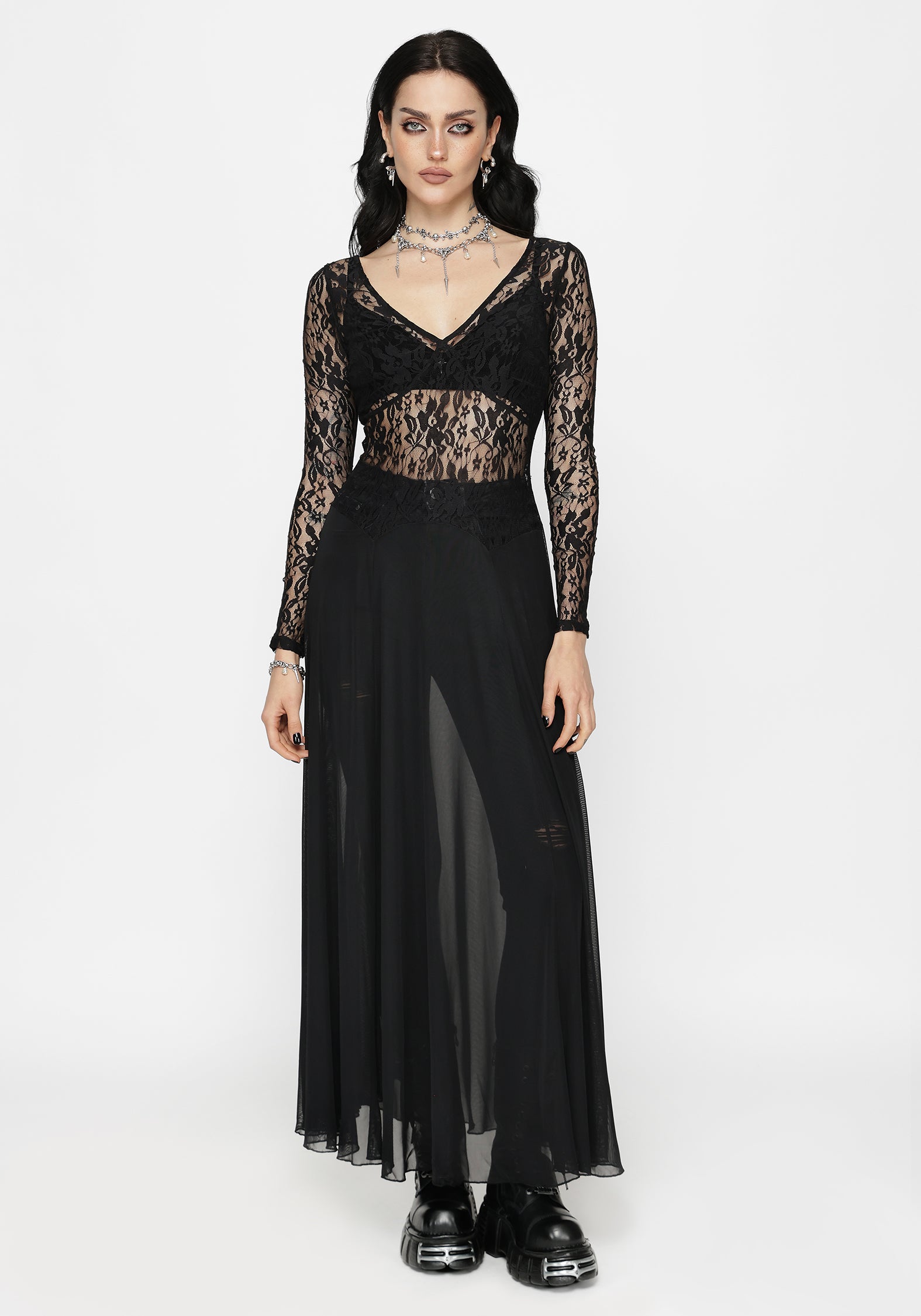 Eltharia Spitze Mieder Maxi Kleid