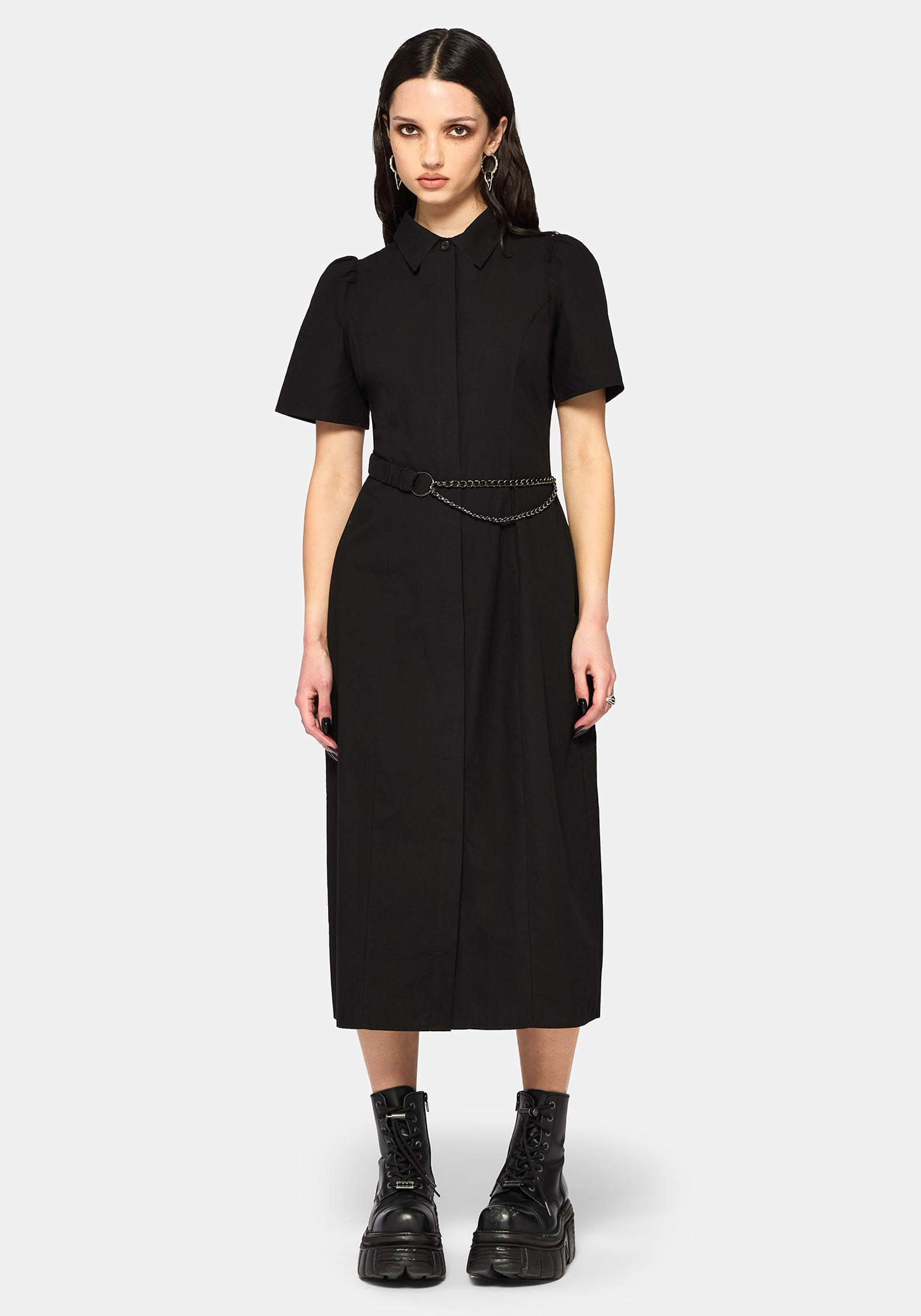 Phonoi Kette Gürtel Knopf Hoch Midaxi Kleid