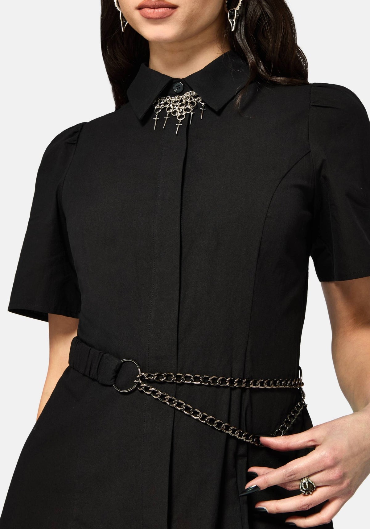 Phonoi Kette Gürtel Knopf Hoch Midaxi Kleid