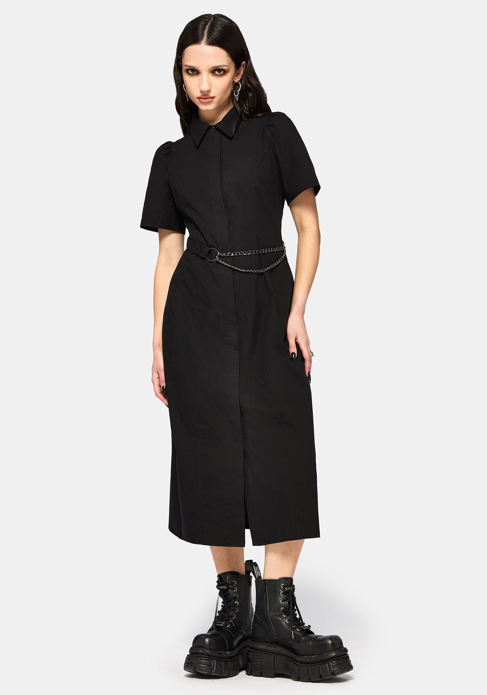 Phonoi Kette Gürtel Knopf Hoch Midaxi Kleid
