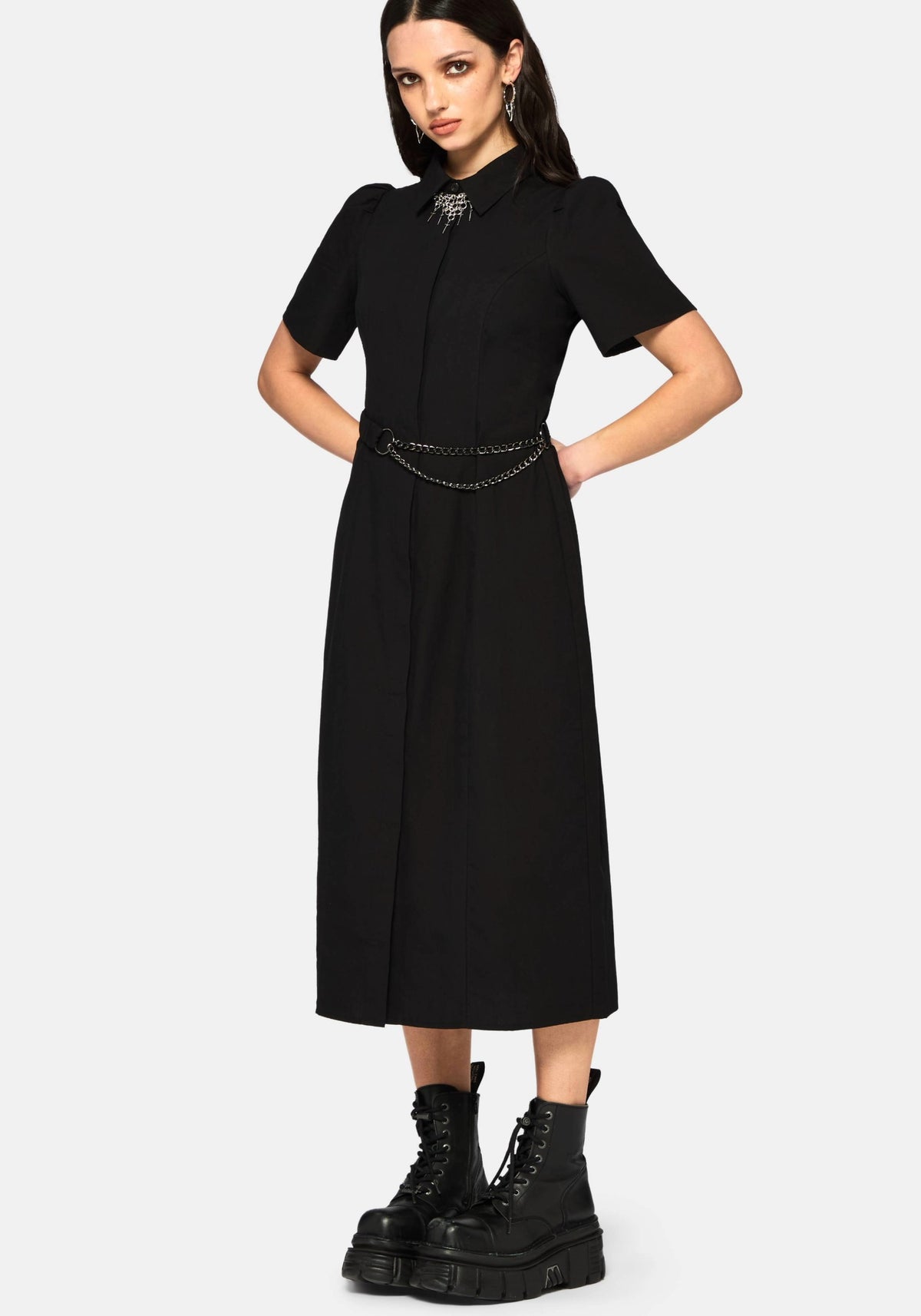Phonoi Kette Gürtel Knopf Hoch Midaxi Kleid