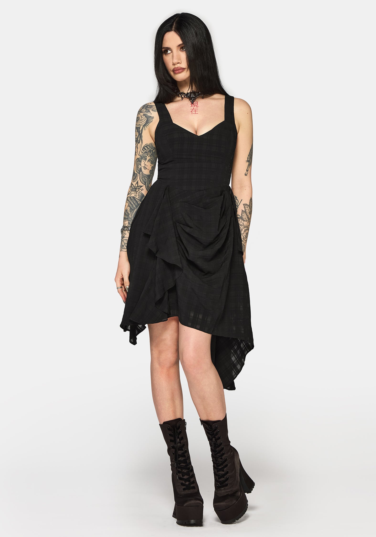 Vivienne Checked Ruched Mini Dress