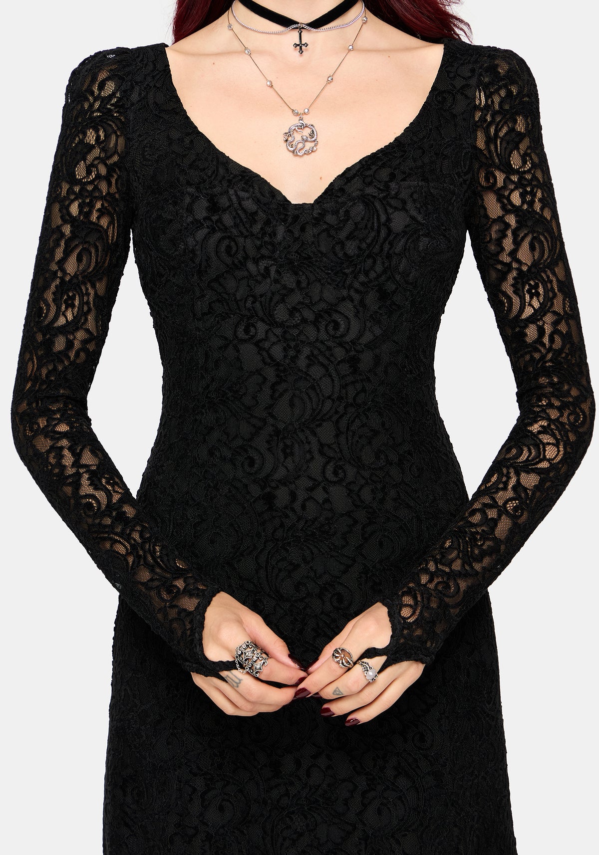 Neve Puff Ärmel Lace Midaxi Kleid