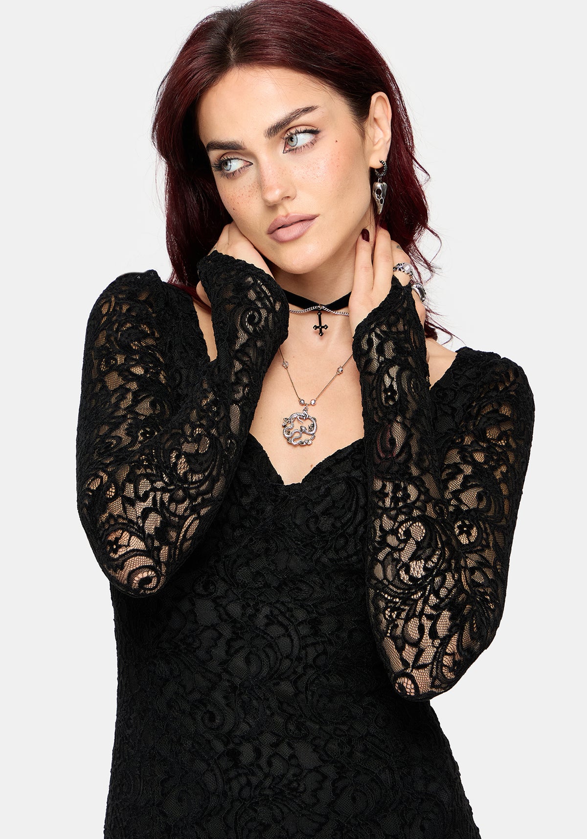 Neve Puff Ärmel Lace Midaxi Kleid