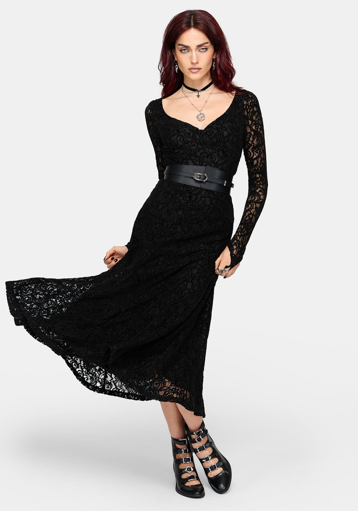 Neve Puff Ärmel Lace Midaxi Kleid