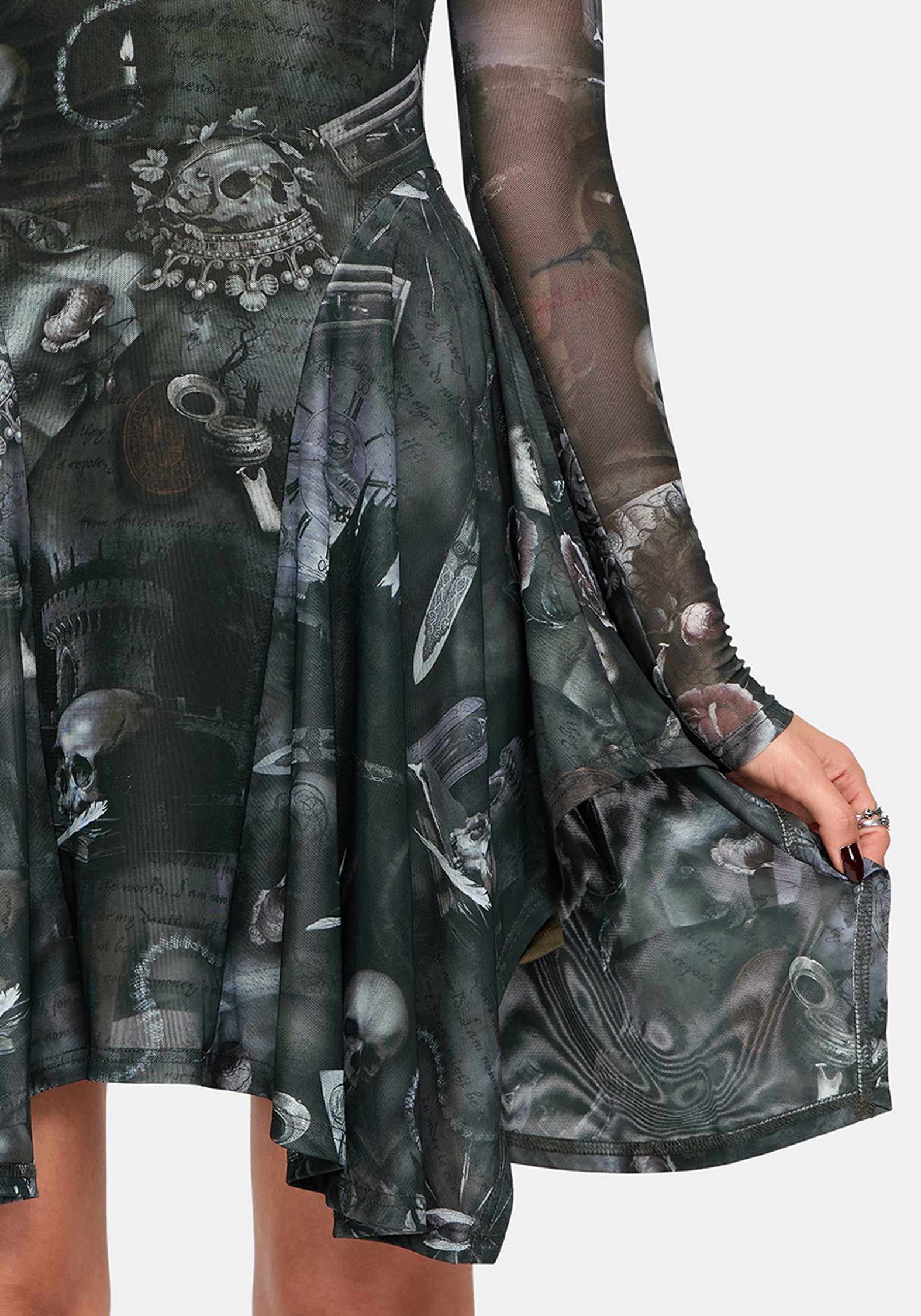 Nox Print Mesh Panelled Skirt Mini Dress