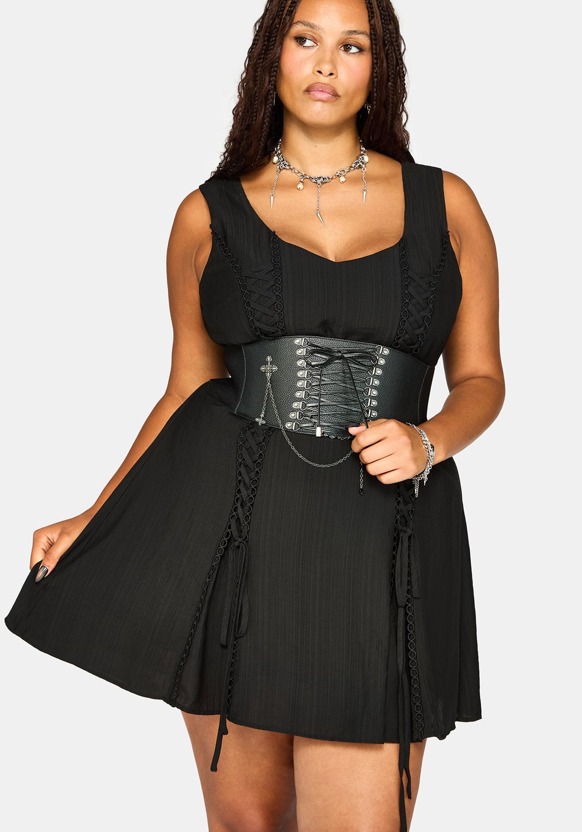 Tasmina Schnürung Vorderseite Minikleid