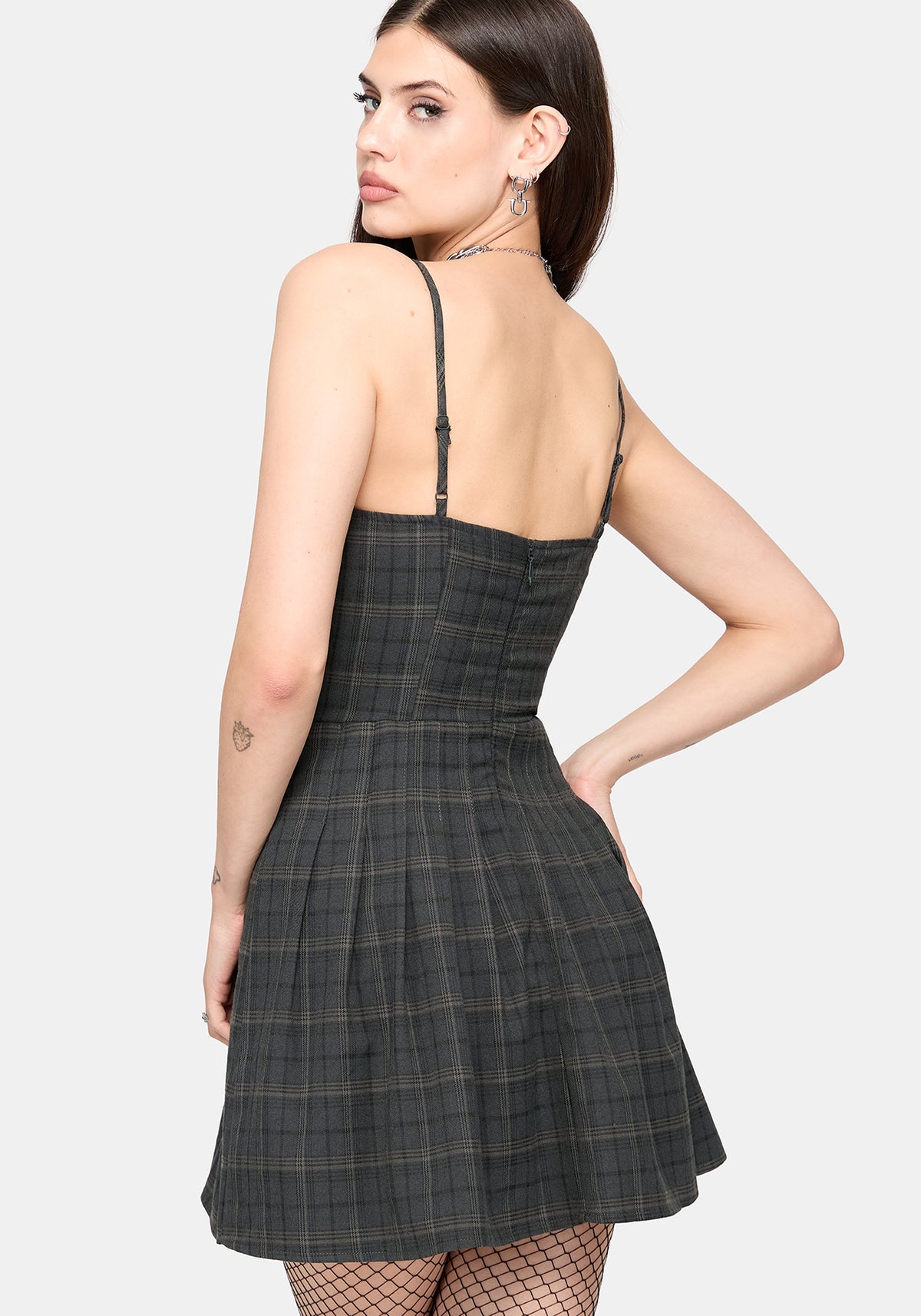 Caitriona Check Zip Front Pinafore Mini Dress