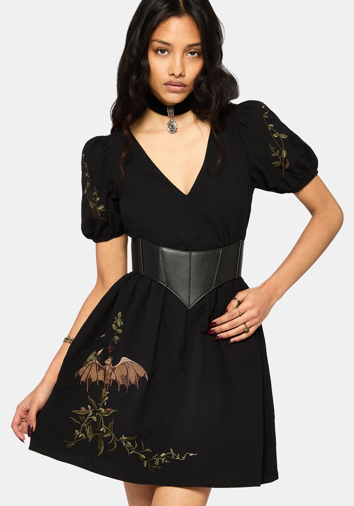 mini skater dress with butterfly embroidery Embellished Cutout Mini Dress with Beaded Butterfly Design 40130