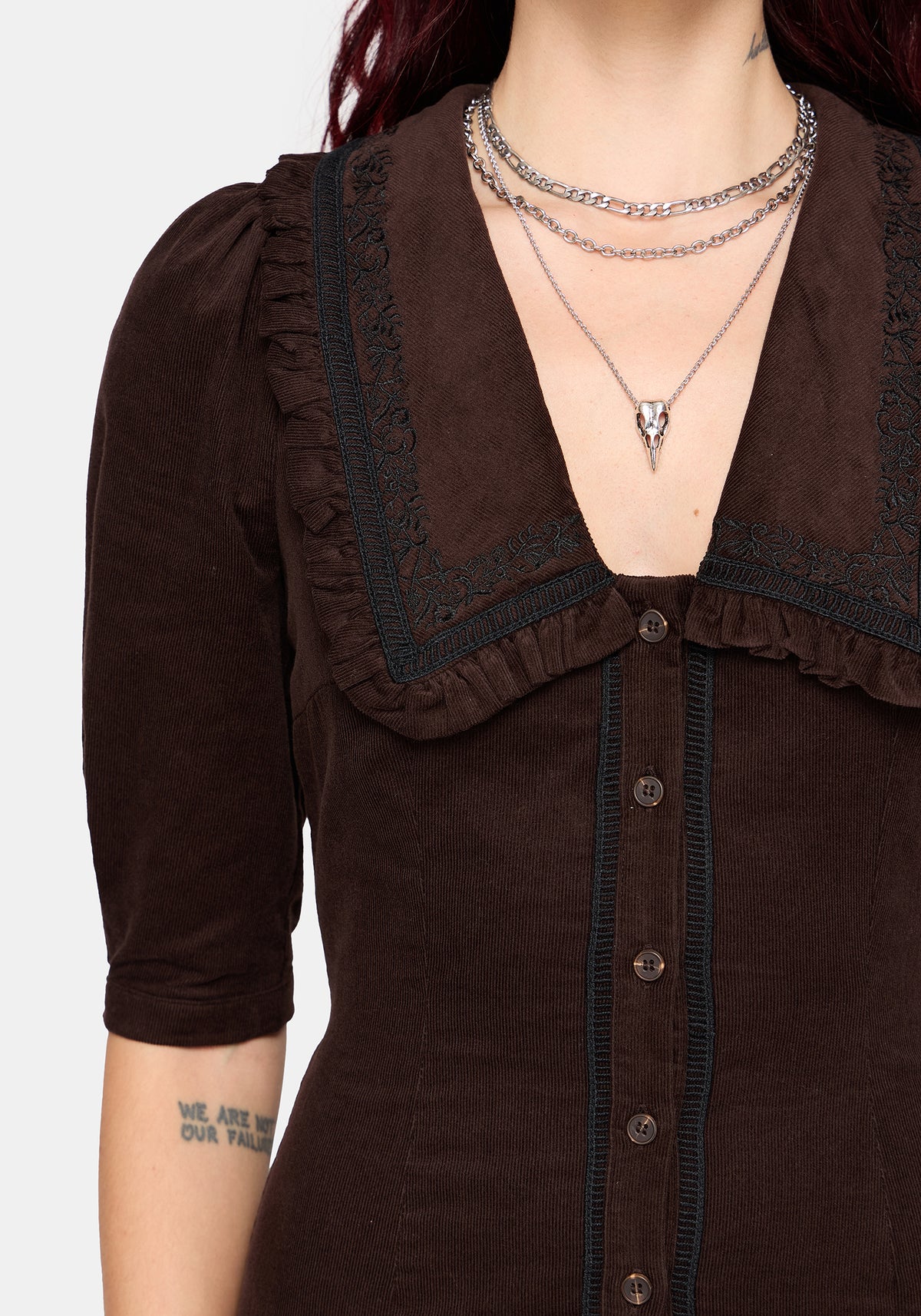 Kora Embroidered Collar Button Up Midi Dress