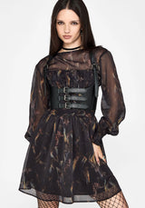 Ember Moth Print Chiffon Gesmokt Minikleid
