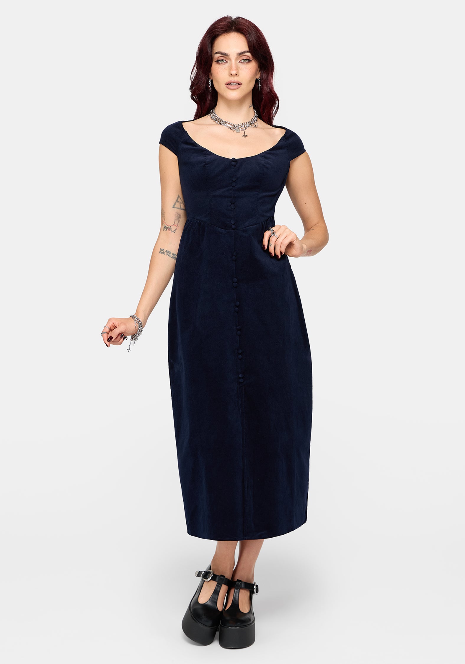 Leona Off-Schulter Cord Midikleid