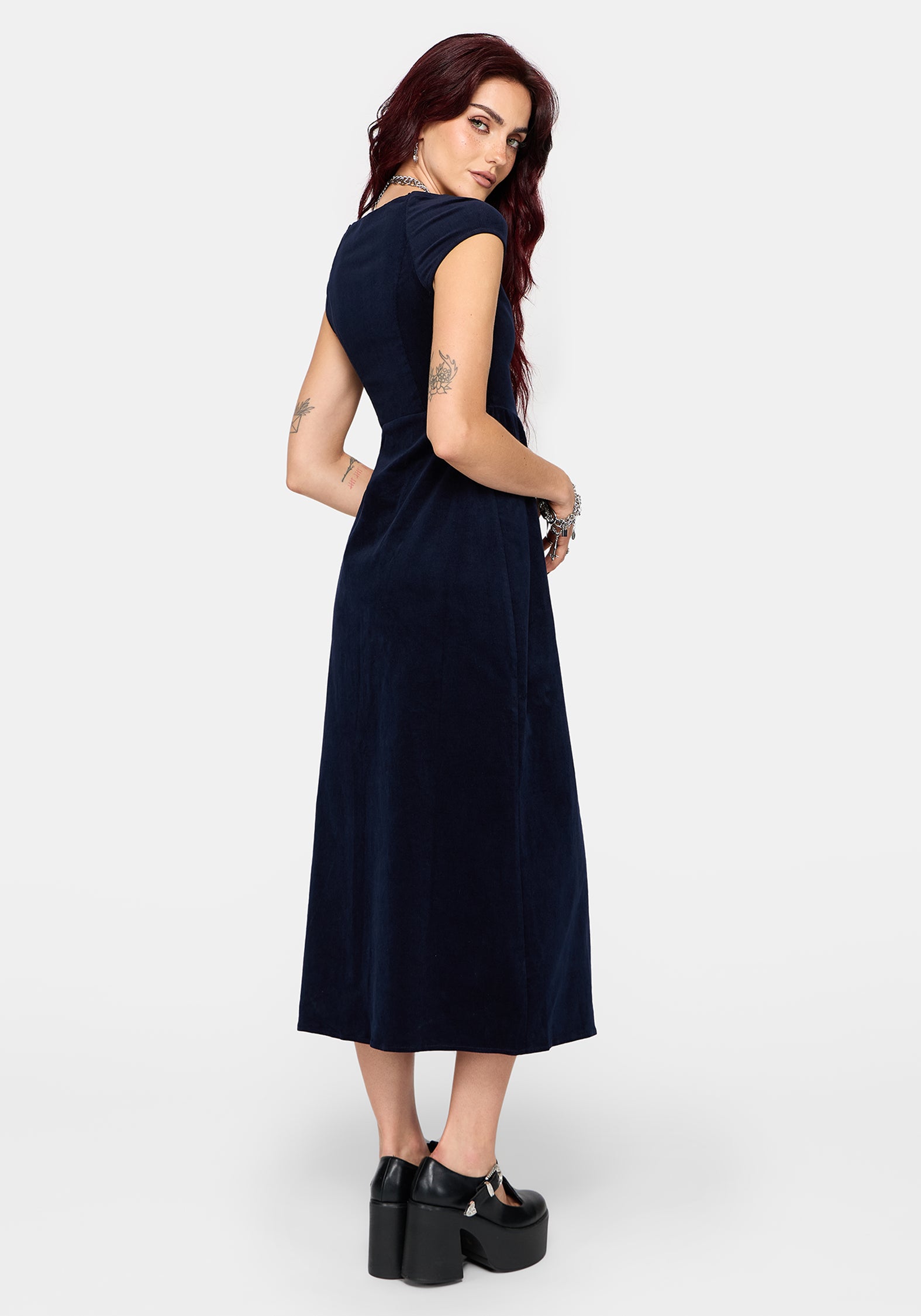 Leona Off-Schulter Cord Midikleid