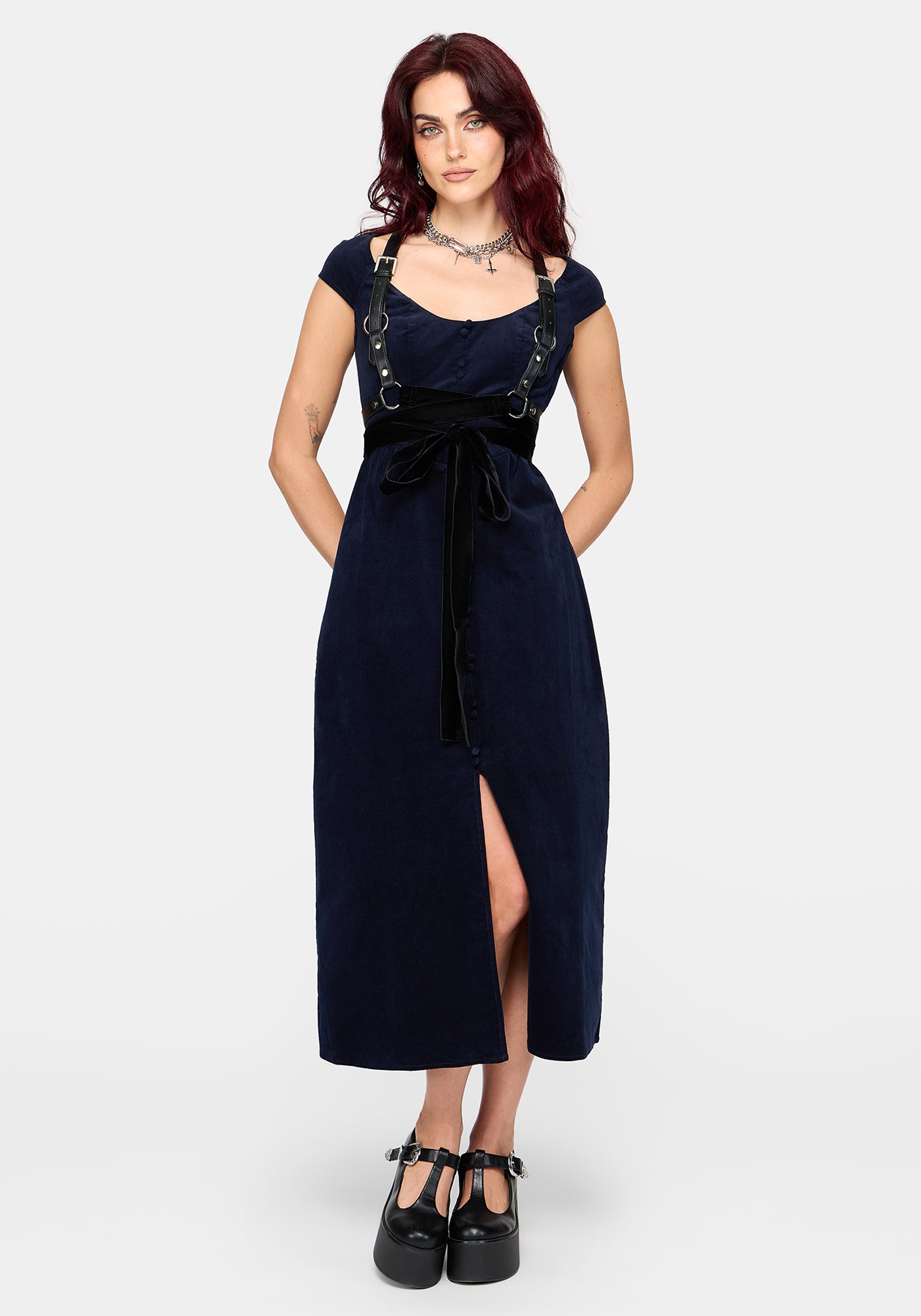 Leona Off-Schulter Cord Midikleid