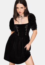 Rasque Bestickt Gerafft Ärmel Velours Minikleid