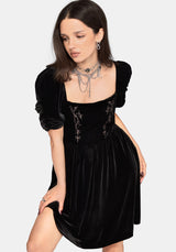 Rasque Bestickt Gerafft Ärmel Velours Minikleid