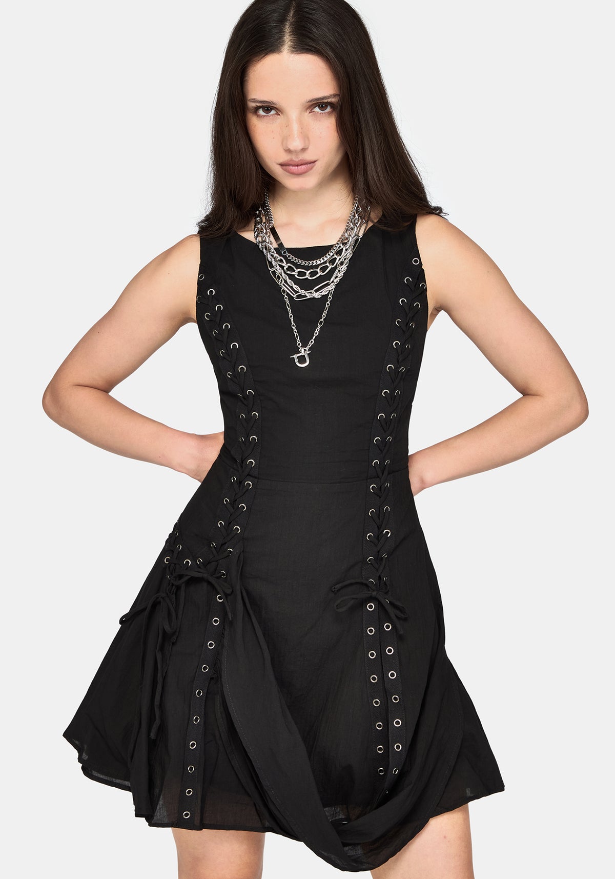 Lucette Asymmetrisch Öse Schnürung Minikleid