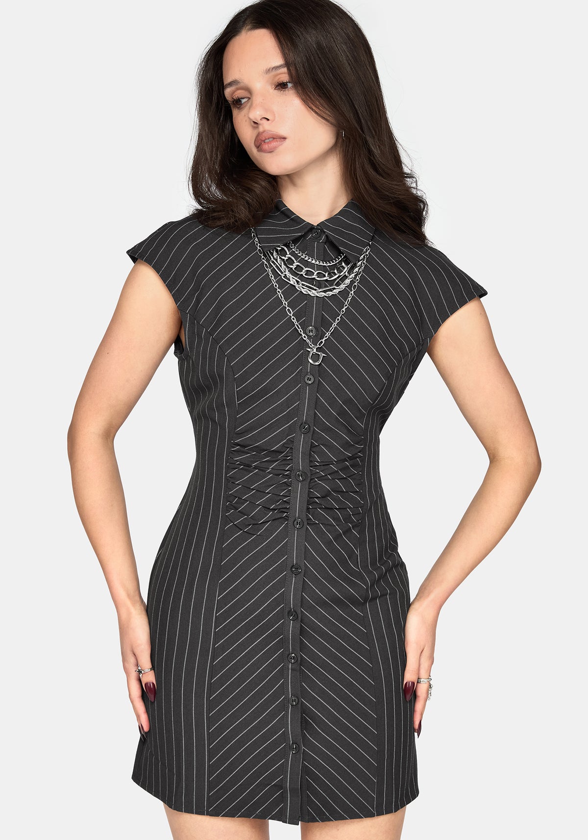 Dorothea Gathered Vorderseite Streifen Minikleid