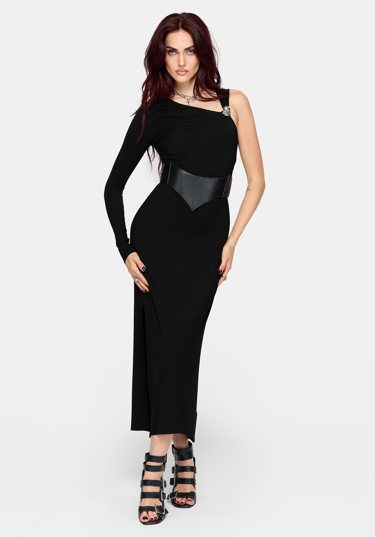 Maribel Totenkopf Asymmetrisch Ärmel Midaxi Kleid