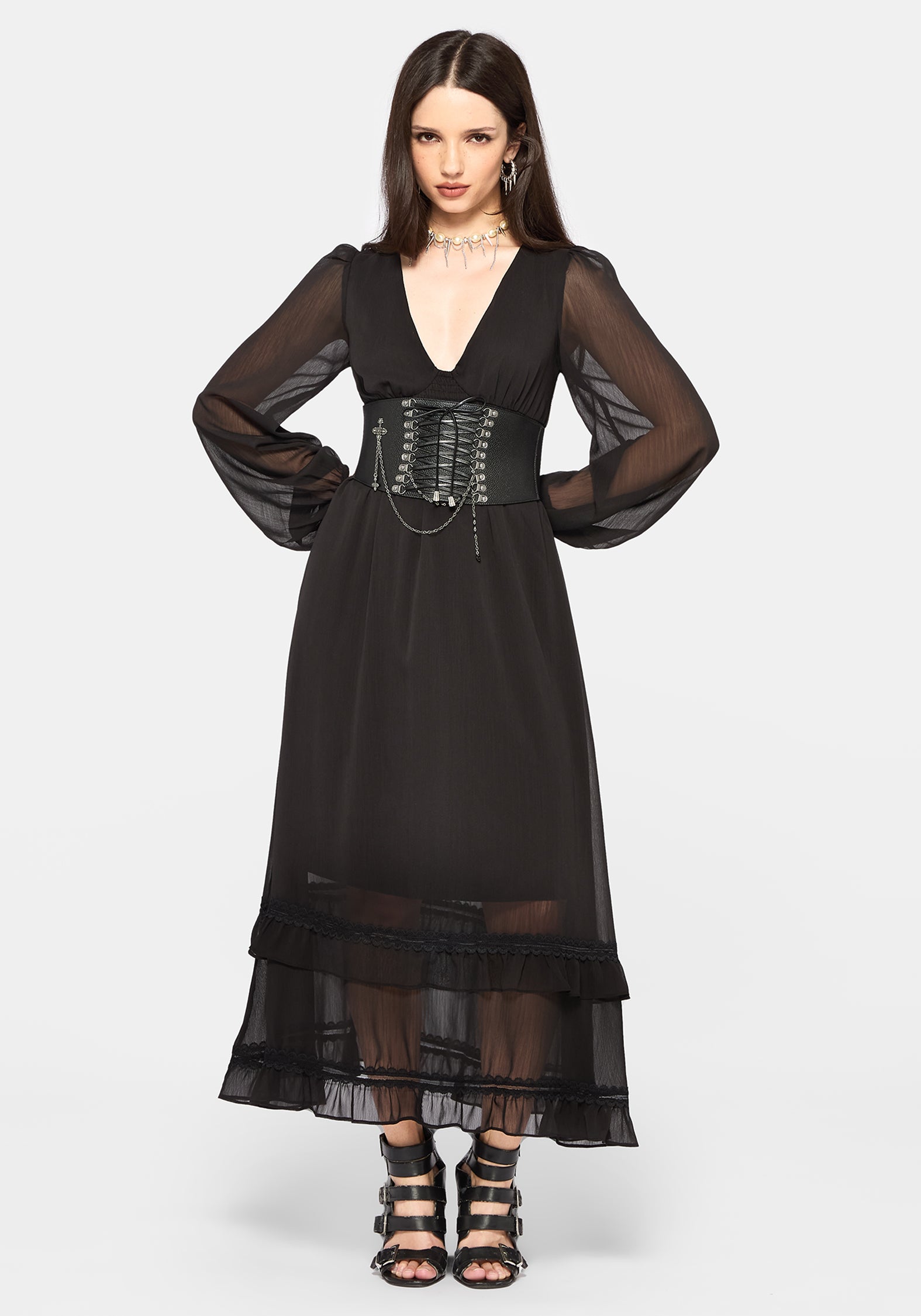 Sly Tiered Lace Trim Midaxi Dress