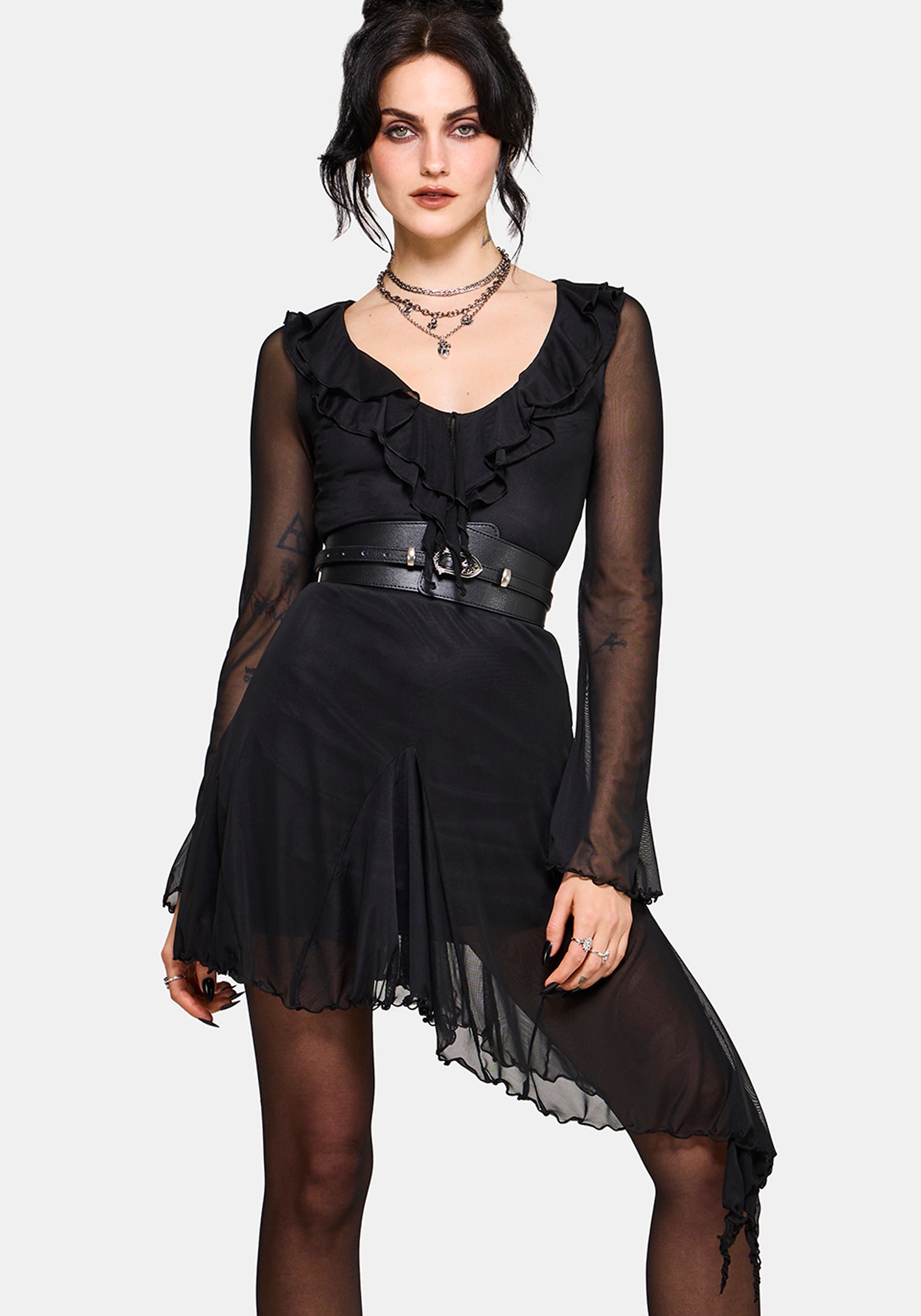 Sabriel Flöte Ärmel Mini Kleid