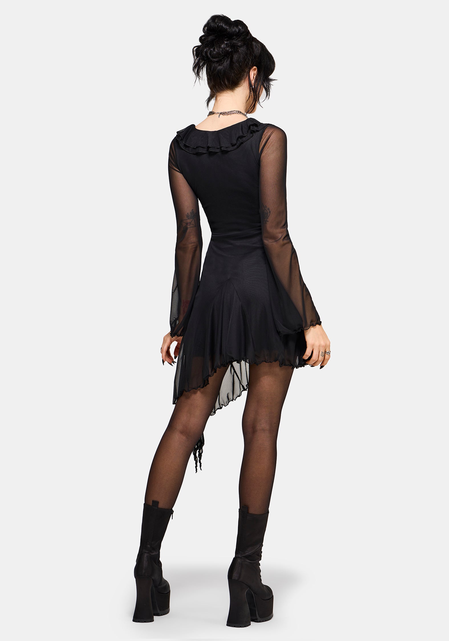 Sabriel Flöte Ärmel Mini Kleid