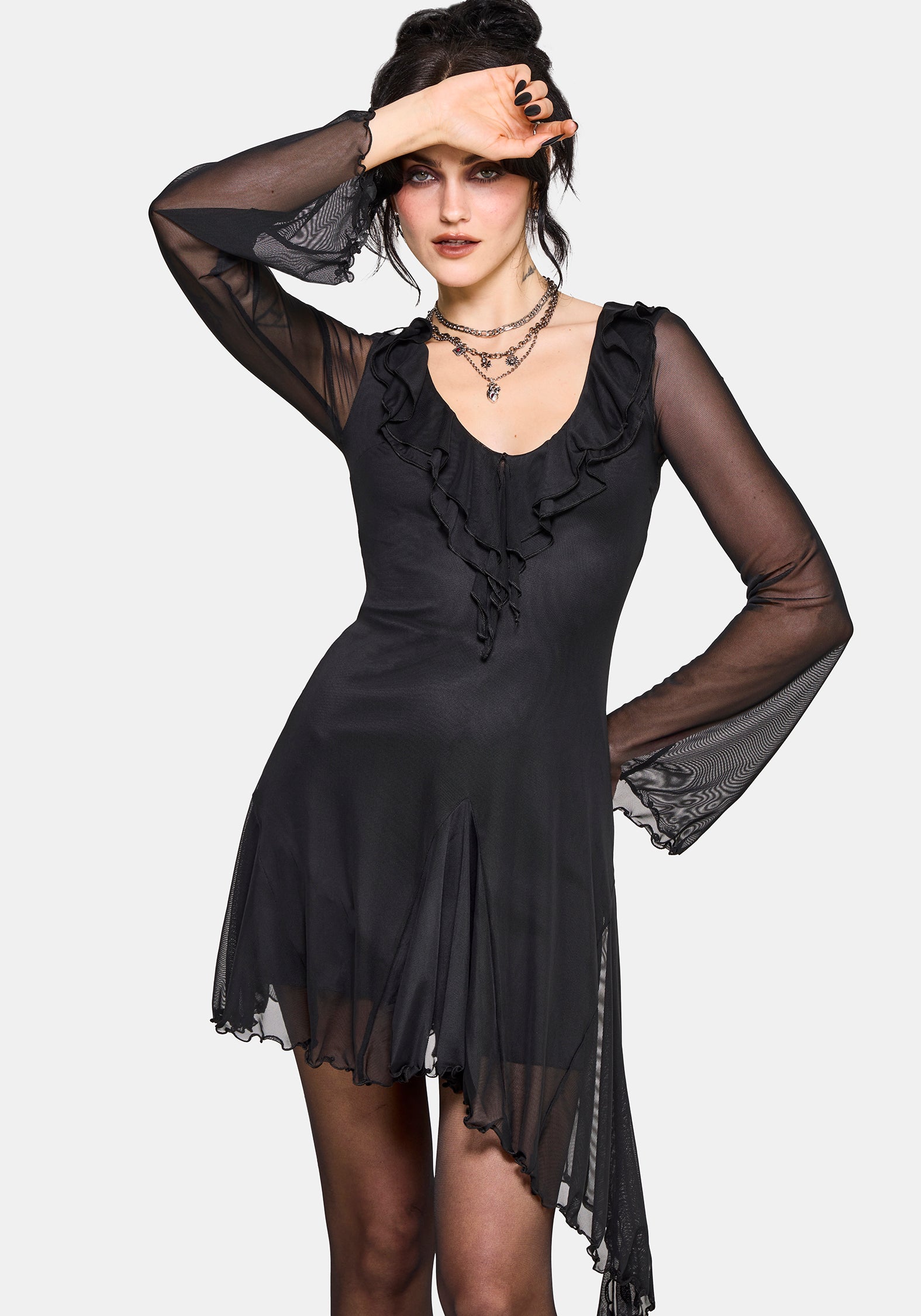 Sabriel Flöte Ärmel Mini Kleid