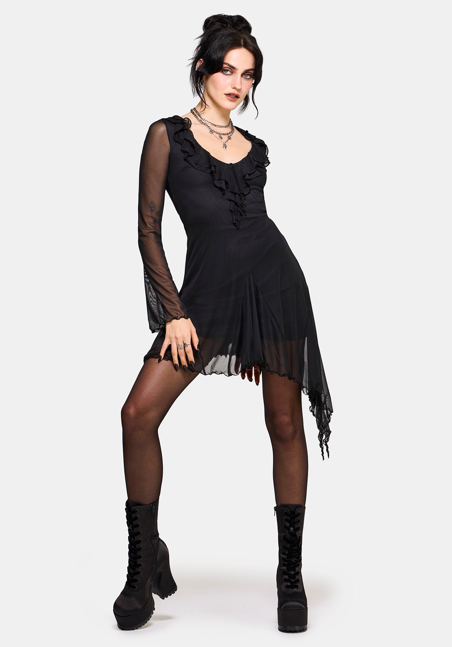 Sabriel Flöte Ärmel Mini Kleid