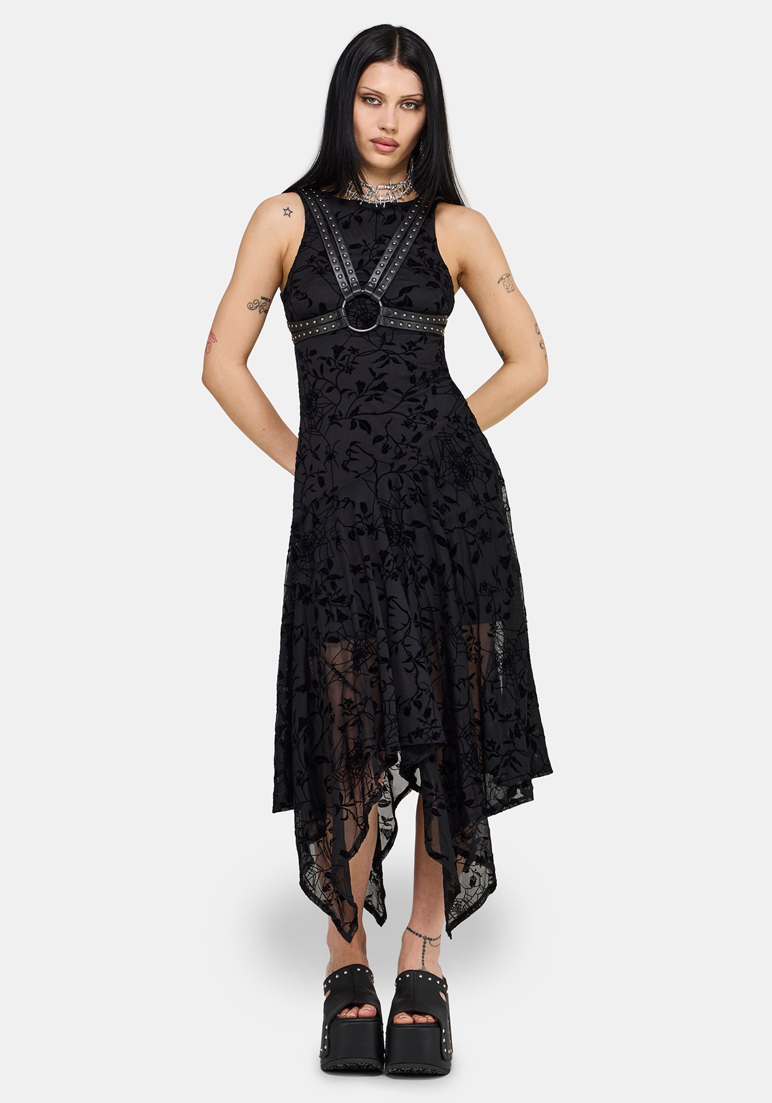 Deadly Nightshade Mesh Midi Kleid