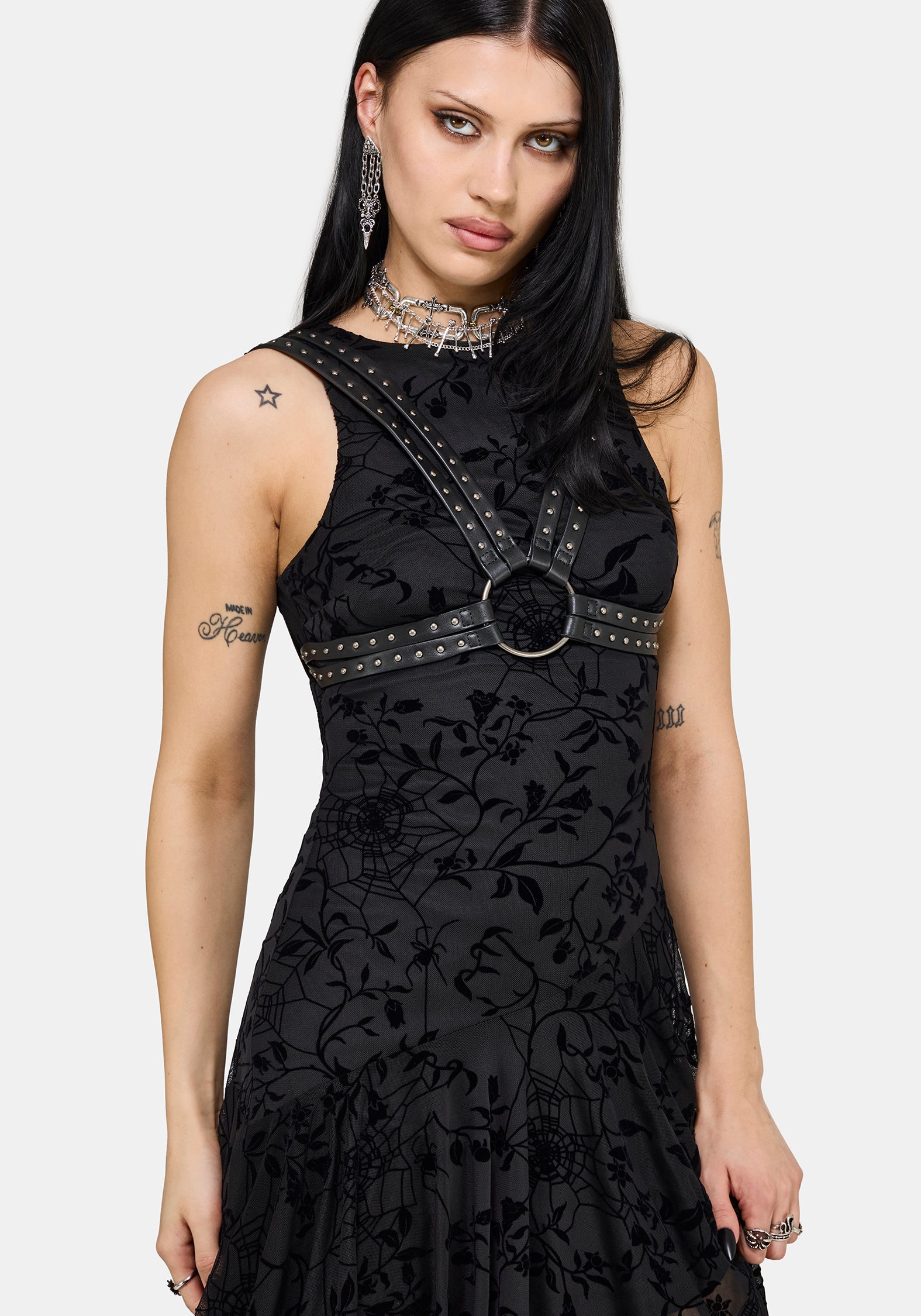 Deadly Nightshade Mesh Midi Kleid