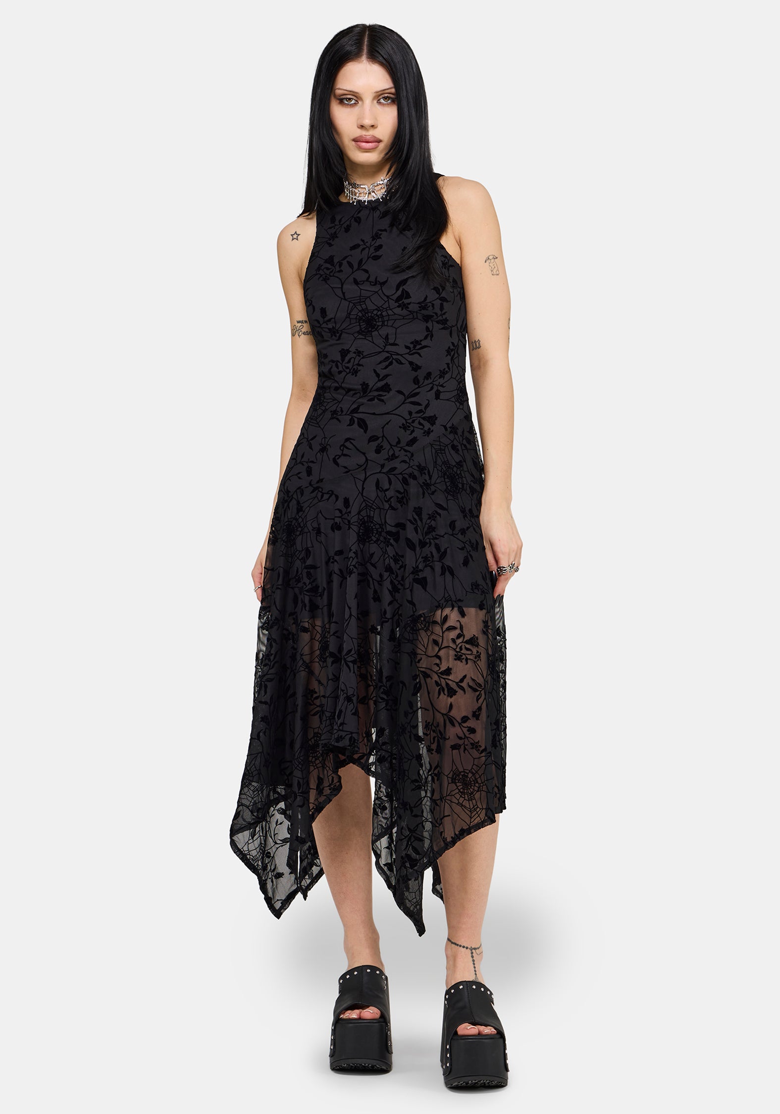 Deadly Nightshade Mesh Midi Kleid