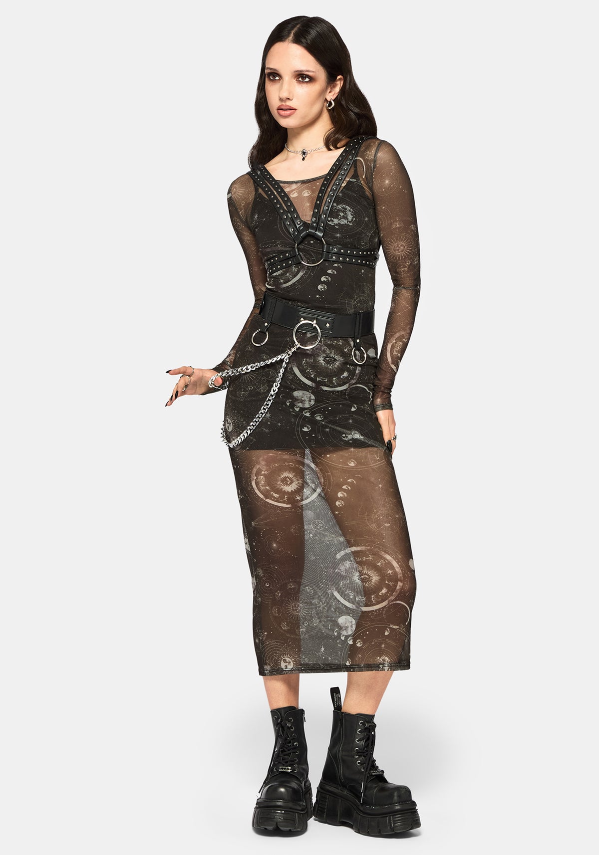Elise Celestial Druck Mesh Midaxi Kleid