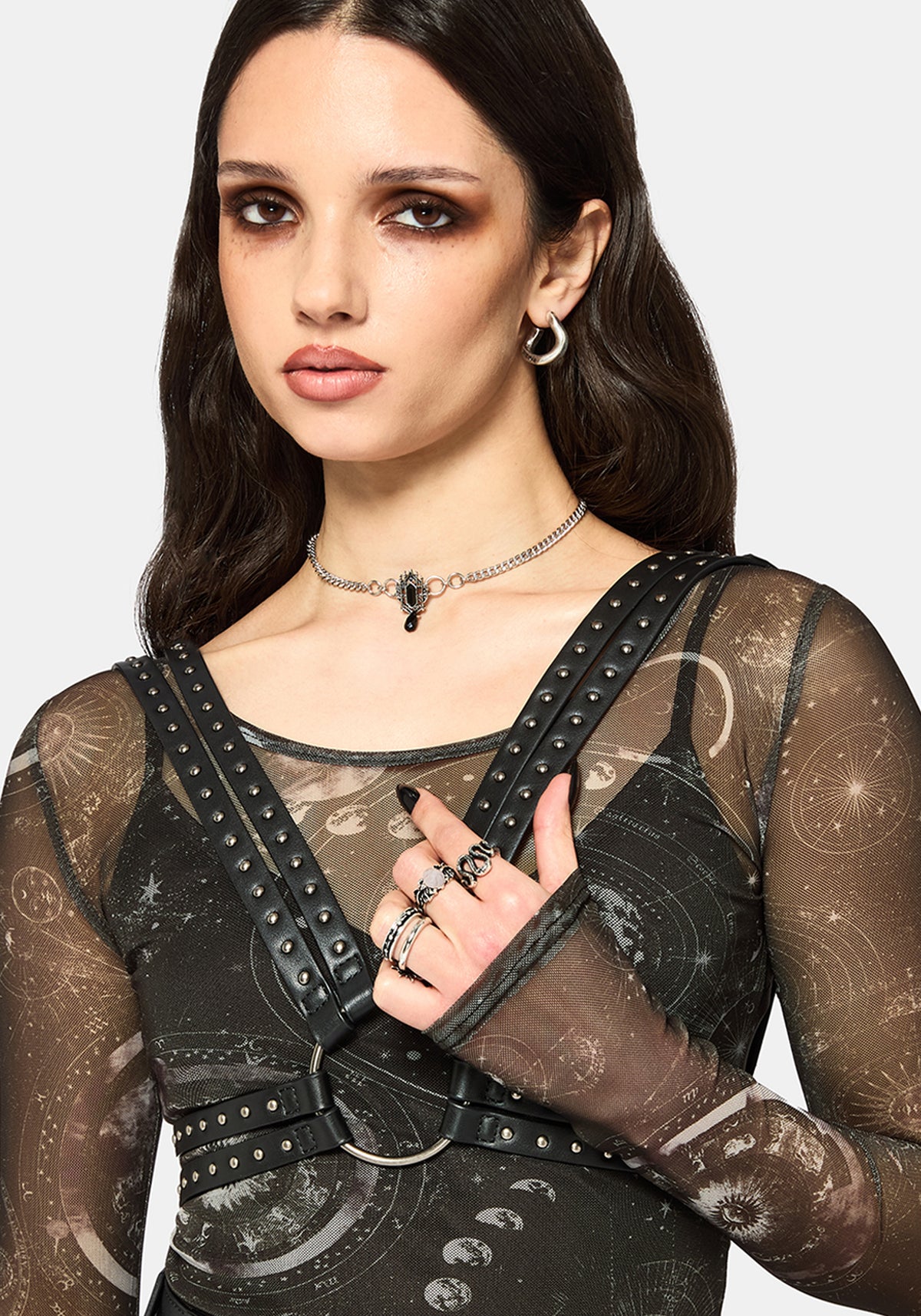 Elise Celestial Druck Mesh Midaxi Kleid