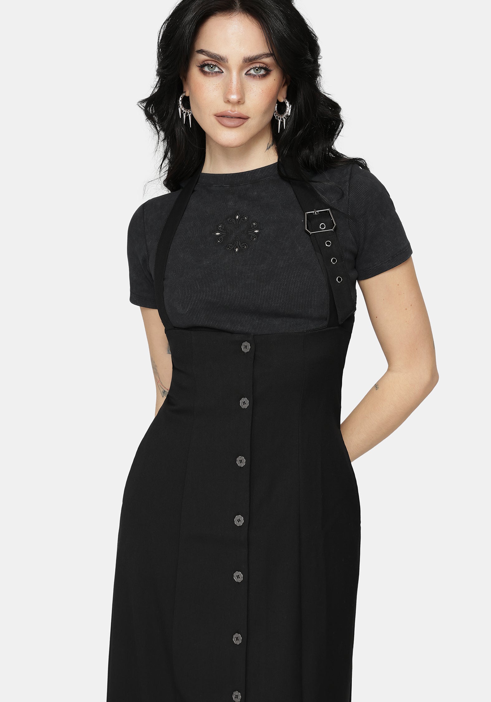 New Alter Neckholder Hals Schürzenkleid Midi Kleid - Schwarz