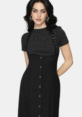 New Alter Neckholder Hals Schürzenkleid Midi Kleid - Schwarz