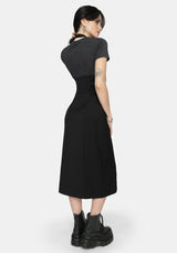 New Alter Neckholder Hals Schürzenkleid Midi Kleid - Schwarz