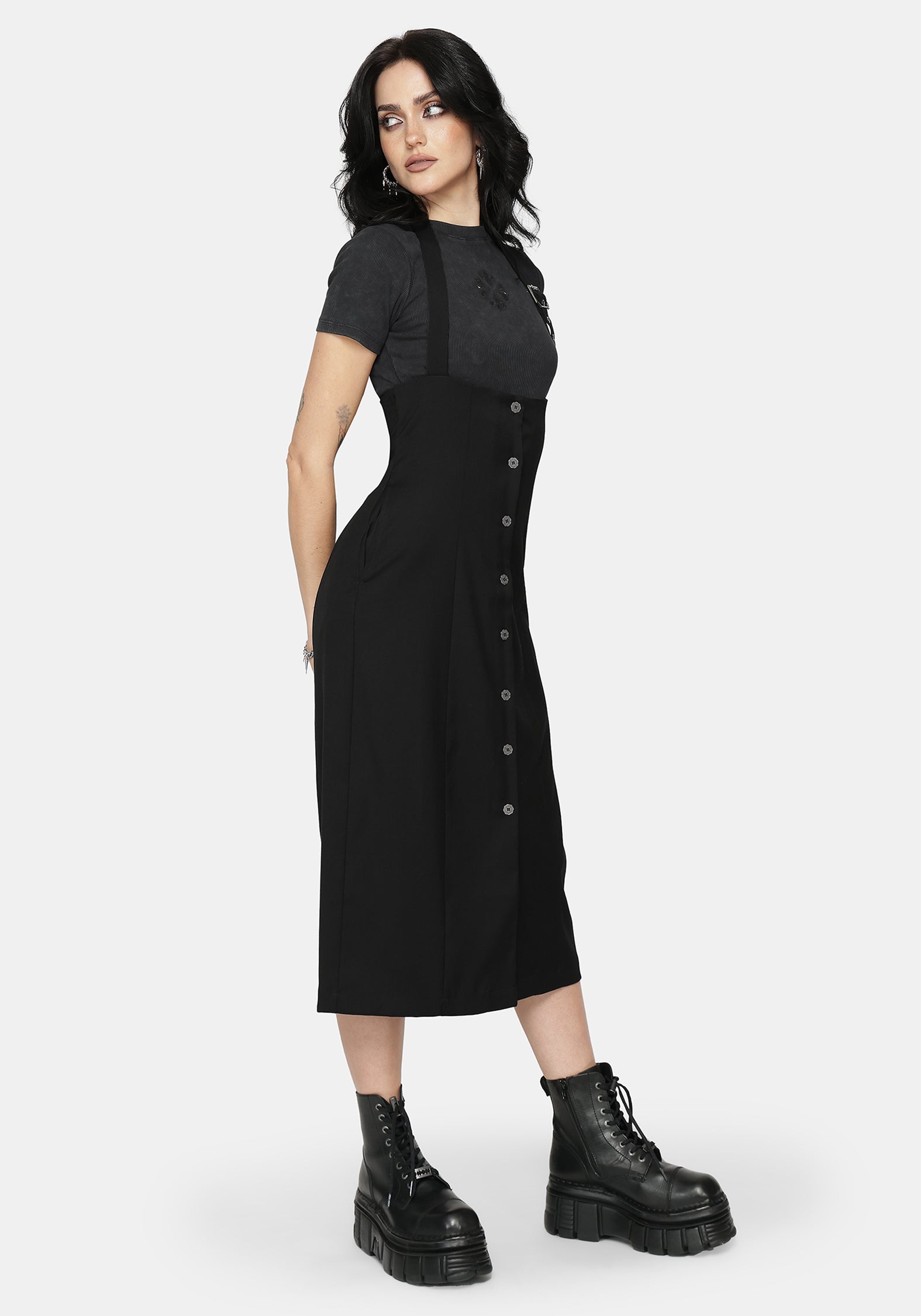 New Alter Neckholder Hals Schürzenkleid Midi Kleid - Schwarz