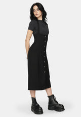 New Alter Neckholder Hals Schürzenkleid Midi Kleid - Schwarz