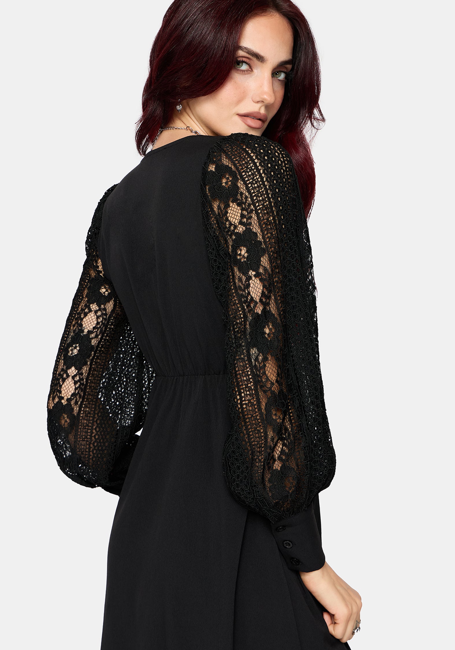 Covenant Lace Sleeve Button Up Midi Dress