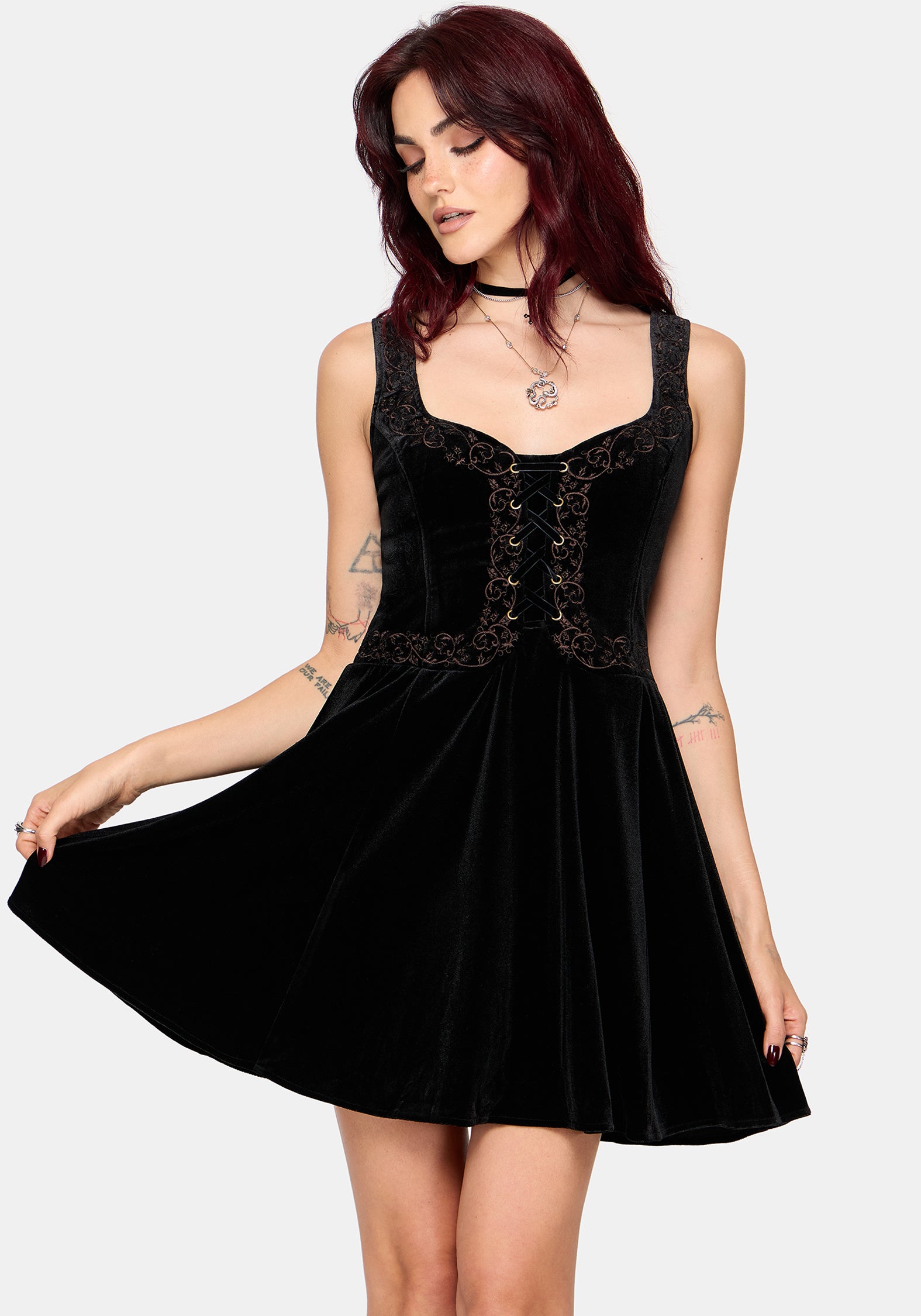 Gildra Bestickt Schnürung Vorderseite Minikleid