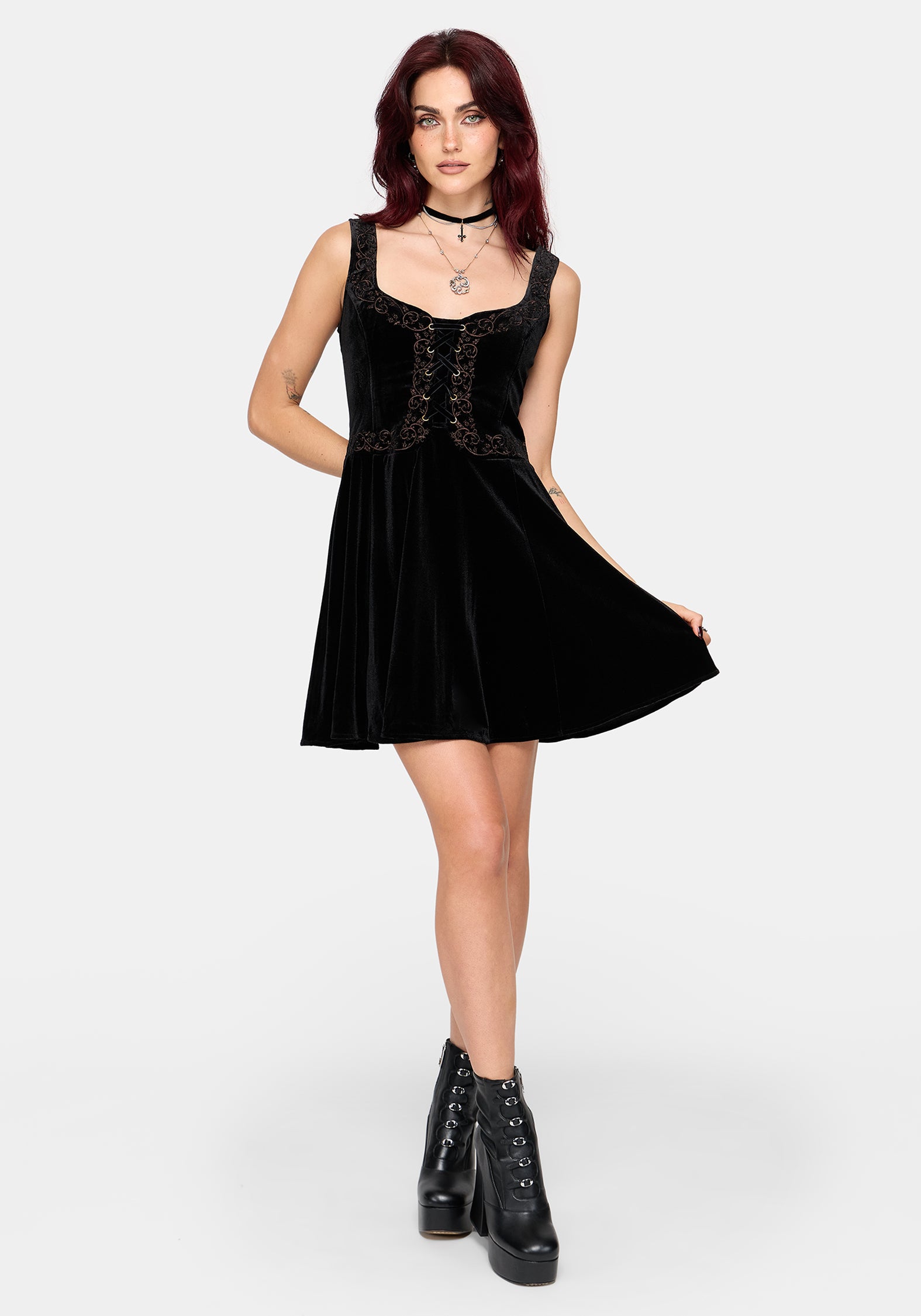 Gildra Bestickt Schnürung Vorderseite Minikleid