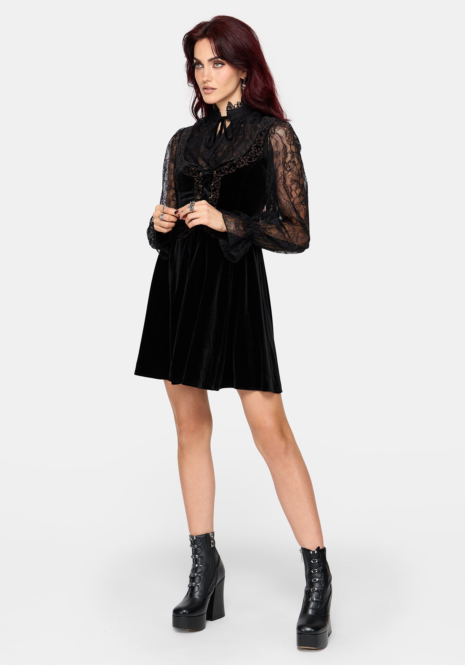 Gildra Bestickt Schnürung Vorderseite Minikleid