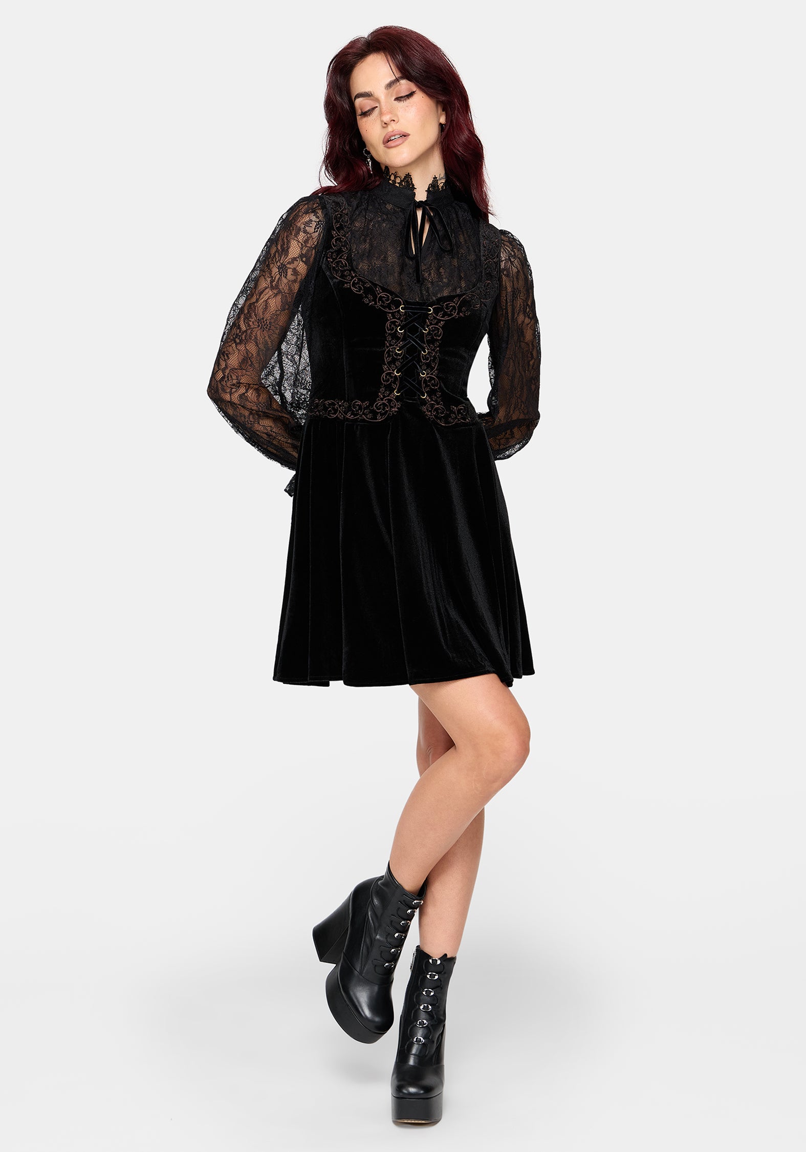 Gildra Bestickt Schnürung Vorderseite Minikleid